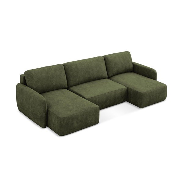 Zelena sklopiva/s prostorom za pohranu kutna garnitura od šenila (u obliku slova "U") Lilo – Makamii-image-2