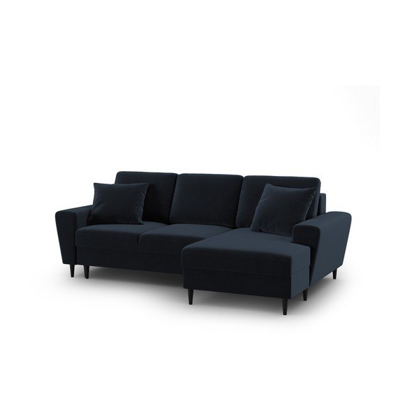 Tamno plava baršunasti sklopiva/s prostorom za odlaganje kutna garnitura (s desnim kutom/s ležaljkom) Kyoto – Cosmopolitan Design-image-1