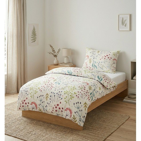 Bijela posteljina za krevet za jednu osobu od pamučnog satena 140x200 cm Jasmine – My House-image-1