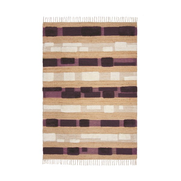 Ljubičasti/u prirodnoj boji ručno rađen tepih od mješavine jute 120x170 cm Medina Blocks – Flair Rugs
