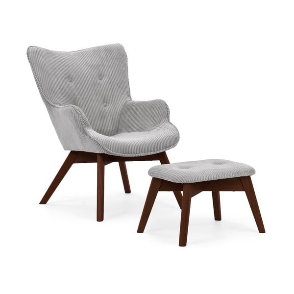 Siva fotelja s naslonjačem za noge od samta Niko – Ropez