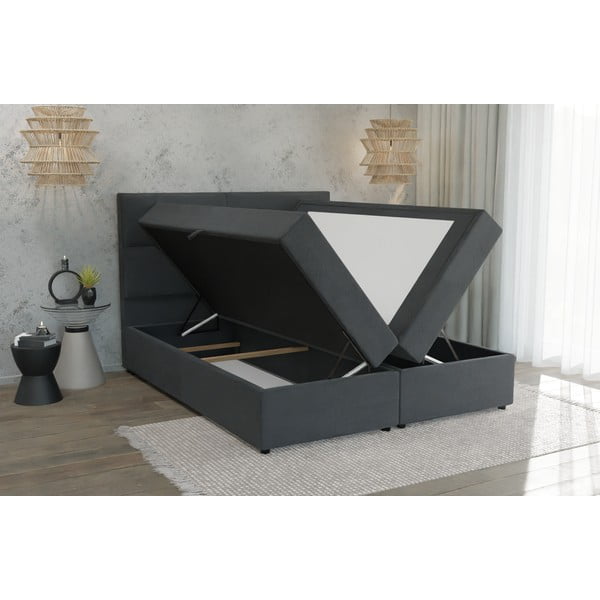 Tamno sivi boxspring krevet s prostorom za pohranu 200x200 cm Lola – Ropez-image-3