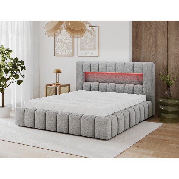 Sivi tapecirani bračni krevet s prostorom za odlaganje s podnicom 140x200 cm Lamica – ELTAP-image-3