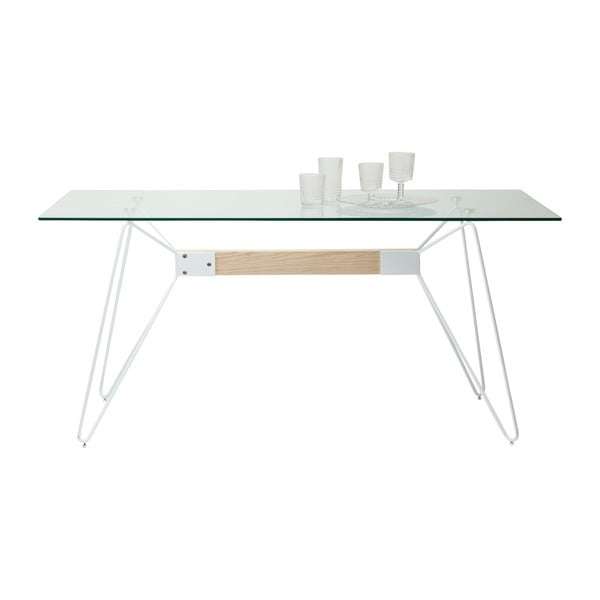 Bijeli blagovaonski stol s pločom od kaljenog stakla Kare Design Slope, 200 x 90 cm