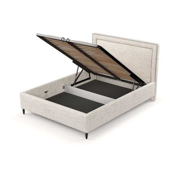 Krem tapecirani bračni krevet s prostorom za pohranu s podnicom 140x200 cm Baleine – Maison de Rêve-image-4