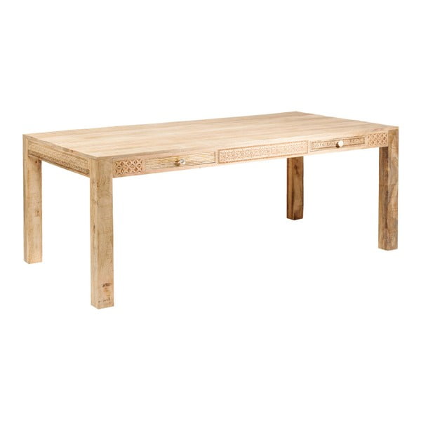 Blagovaonski stol s 2 ladice i ručno izrezbarenim detaljima Kare Design Plain, dužine 200 cm