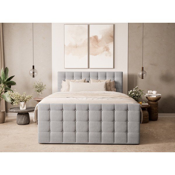 Sivi boxspring krevet s prostorom za odlaganje 200x200 cm Tasca – Maison de Rêve-image-4