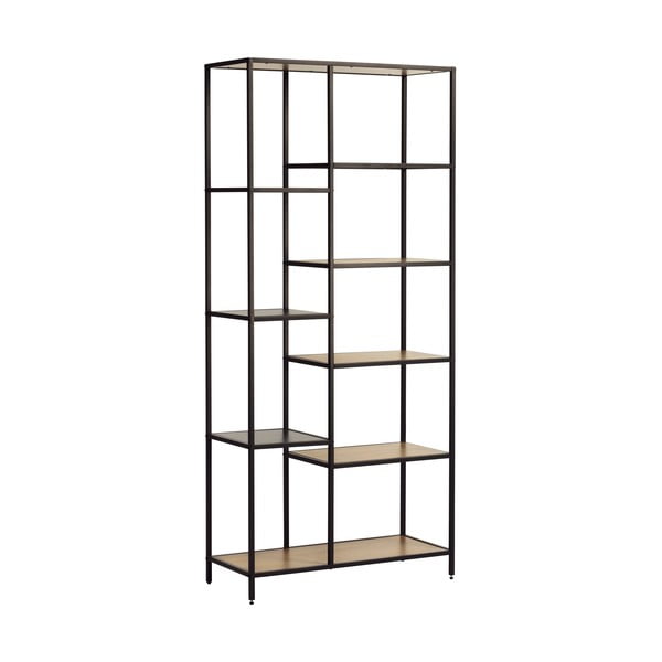Crna/u prirodnoj boji biblioteka u dekoru hrasta 80x180x35 cm Altino – Unique Furniture-image-2