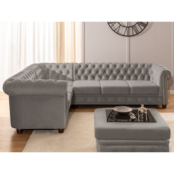 Siva baršunasti sklopiva kutna garnitura (s lijevim kutom/u obliku slova L) York Blik – Ropez-image-4