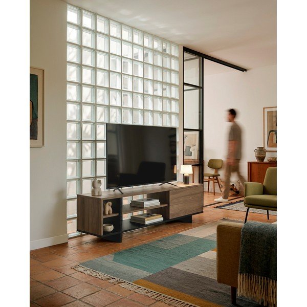 Crna/u prirodnoj boji TV komoda u dekoru hrasta 160x44x36 cm Cequoia – Marckeric-image-1