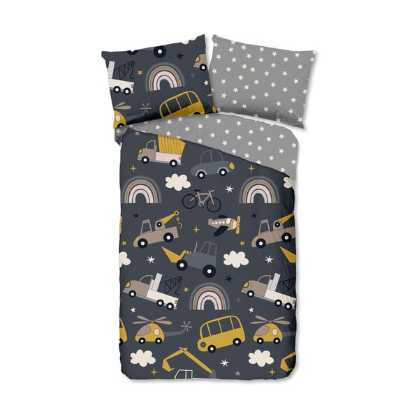 Siva pamučna dječja posteljina za krevet za jednu osobu 140x200 cm Rush – Good Morning