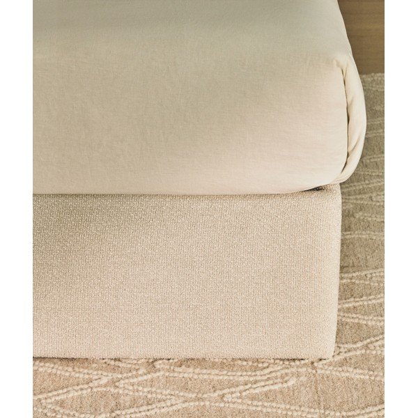 Krem tapecirani bračni krevet od šenila s prostorom za odlaganje/bez uzglavlja s podnicom 160x200 cm Nelzi – Kave Home-image-4