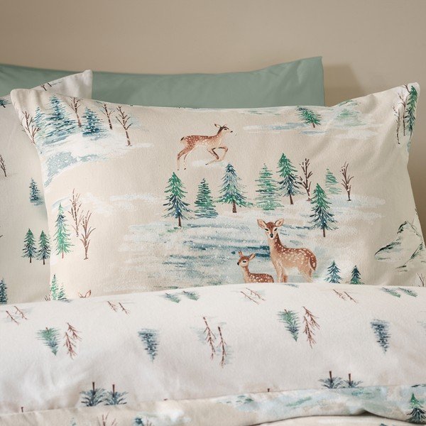 Flanelska posteljina za krevet za jednu osobu u prirodnoj boji 135x200 cm Brushed Christmas Deer – Catherine Lansfield-image-4