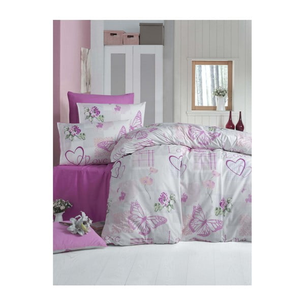 Pamučne posteljine s plahtama za bračni krevet Simply Love, 200 x 220 cm