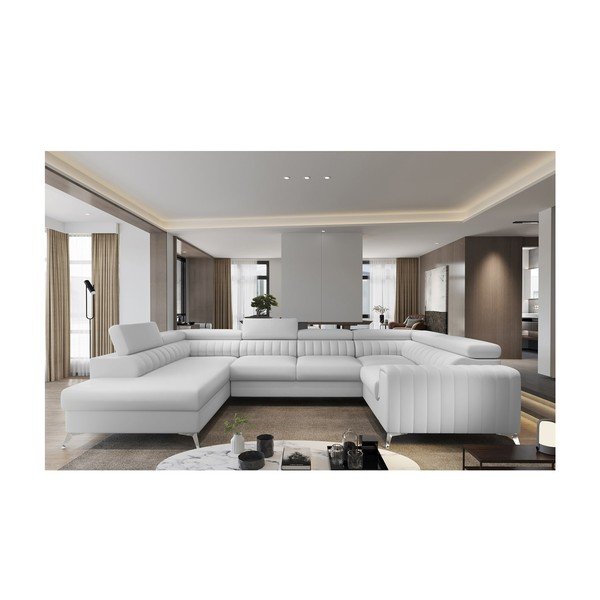 Bijela sklopiva/s prostorom za odlaganje kutna garnitura od imitacije kože (s lijevim kutom/u obliku slova "U") Louis – ELTAP-image-1