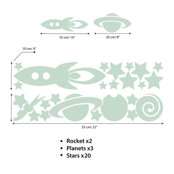 Set dječjih zidnih samoljepljivih svjetlećih naljepnica Ambiance Rockets Stars and Planets-image-2