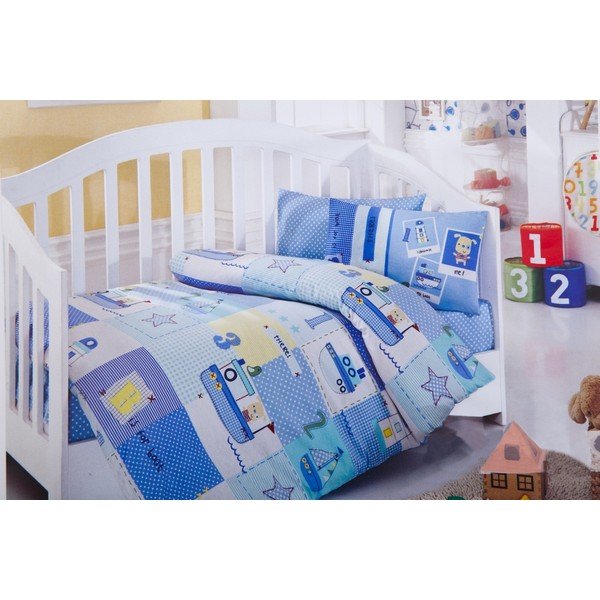 Set dječje posteljine i plahti Plavi čamci, 120x150 cm