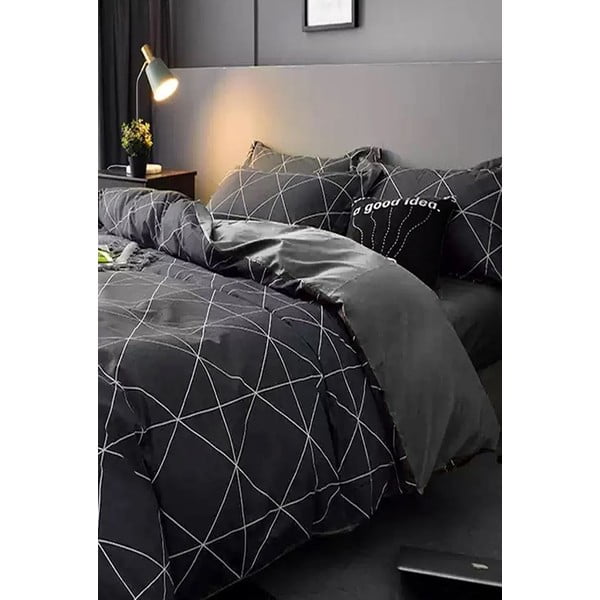 Tamno siva pamučna posteljina za bračni krevet/s produženom plahtom  200x220 cm - Mila Home