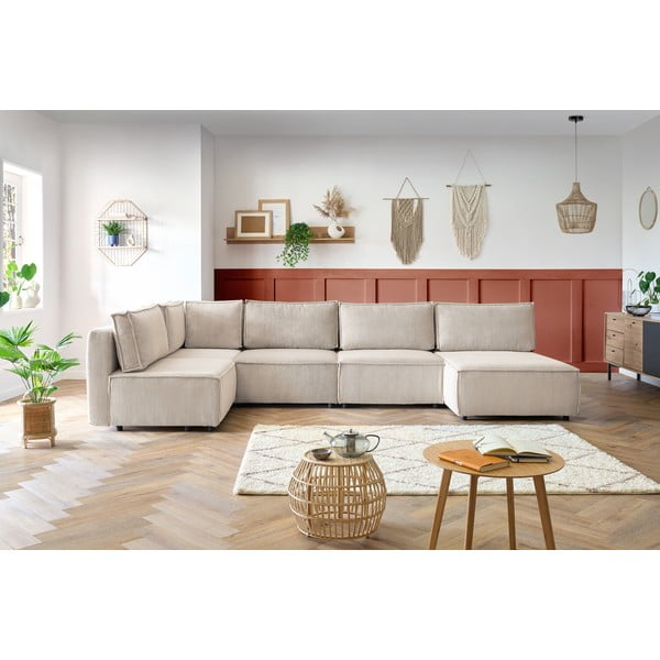 Krem kutna garnitura od samta (u obliku slova "U"/promjenjiva) Nihad modular – Bobochic Paris-image-1