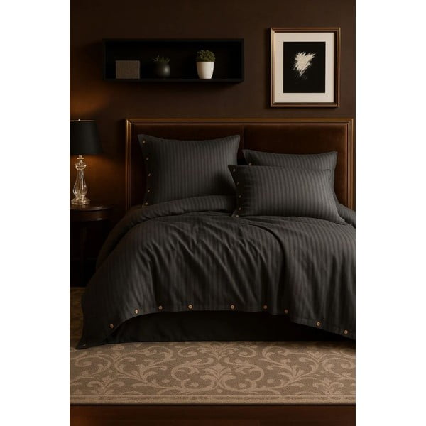 Tamno siva posteljina za krevet za jednu osobu od renforce pamuka 140x200 cm Como Striped – Mila Home Luxury-image-2