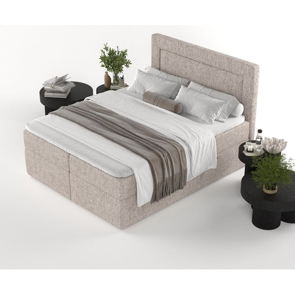 Svjetlo smeđi boxspring krevet s prostorom za pohranu 140x200 cm Imagine – Maison de Rêve-image-4