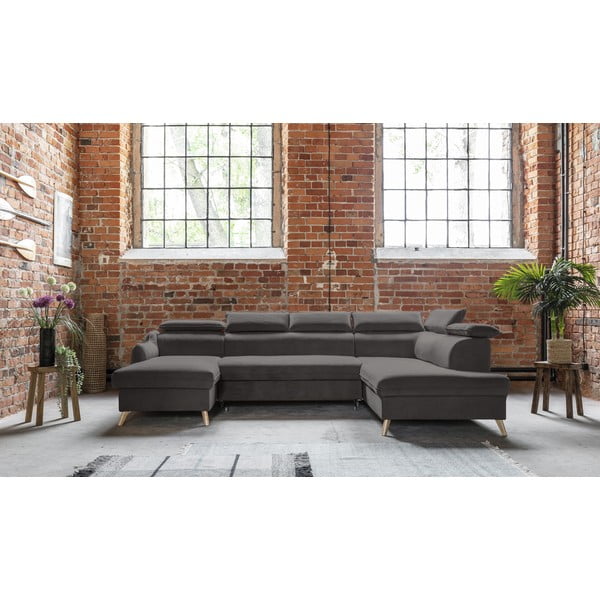 Tamno siva baršunasta sklopiva kutna garnitura (s desnim kutom/u obliku slova "U") Sweet Harmony – Miuform-image-1