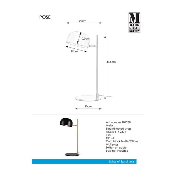 Crna stolna svjetiljka s postoljem u bakrenoj boji Markslöjd Pose-image-2
