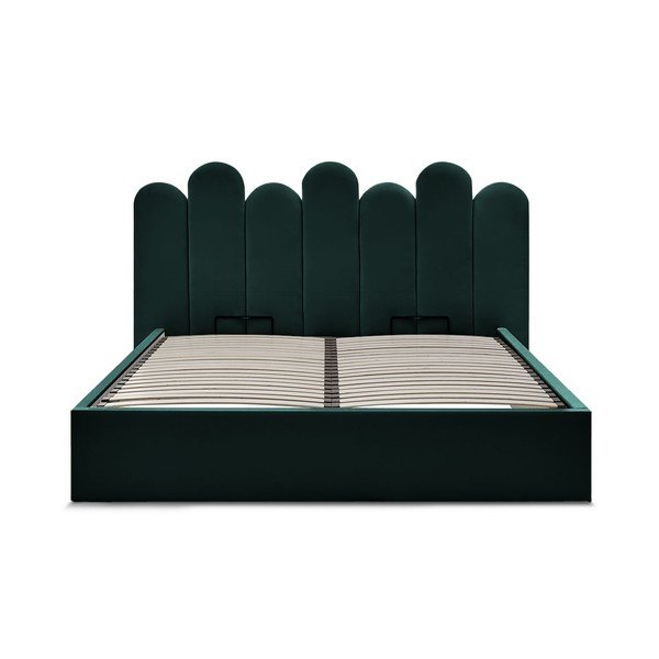 Zeleni tapecirani bračni krevet s prostorom za odlaganje s podnicom 160x200 cm Badja – Bobochic Paris-image-3