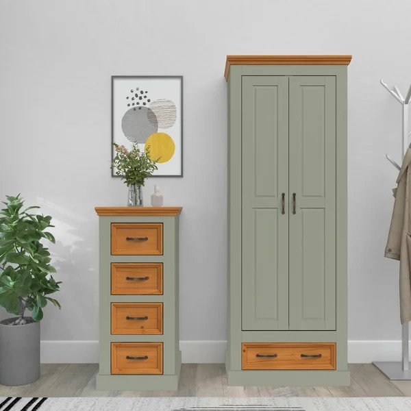 Zelena/u svijetloj prirodnoj boji komoda od masivnog bora 45x100x40 cm Selma – Støraa-image-1