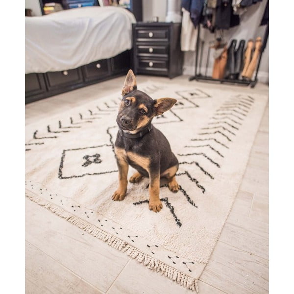 Krem periv/ručno rađen pamučan tepih 170x120 cm Bereber Rhombs – Lorena Canals-image-1