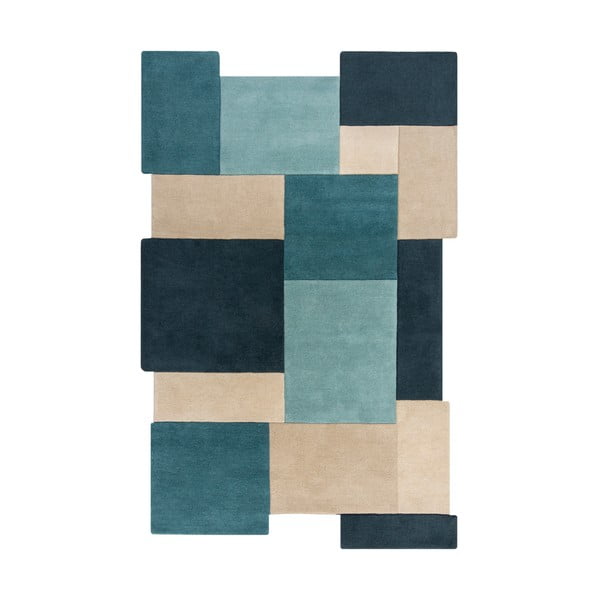 Plavo-bež vuneni tepih 290x200 cm Abstract Collage - Flair Rugs