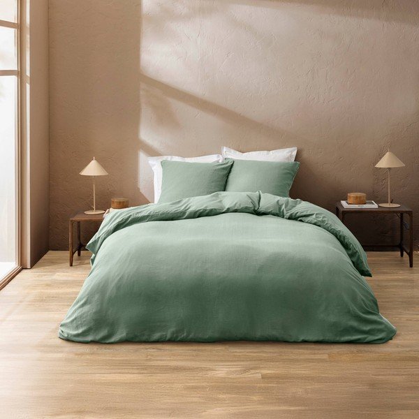 Zelena 3-dijelna pamučna posteljina za bračni krevet 240x220 cm Clara – douceur d'intérieur