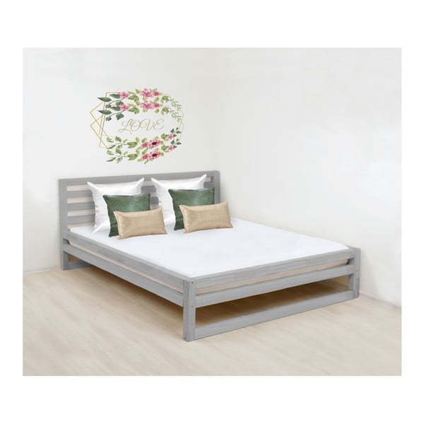 Sivi drveni bračni krevet Benlemi DeLuxe, 190 x 160 cm