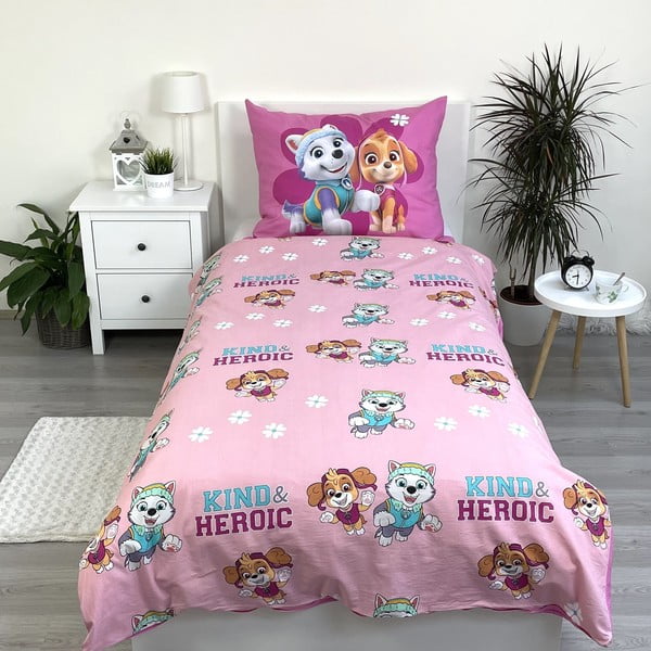 Ružičasta pamučna dječja posteljina za krevet za jednu osobu 140x200 cm Paw Patrol "Heroic" – Jerry Fabrics-image-2