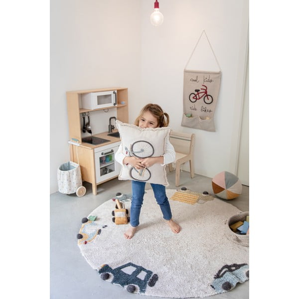 Krem periv/ručno rađen pamučan dječji tepih ø140 cm Wheels – Lorena Canals-image-4