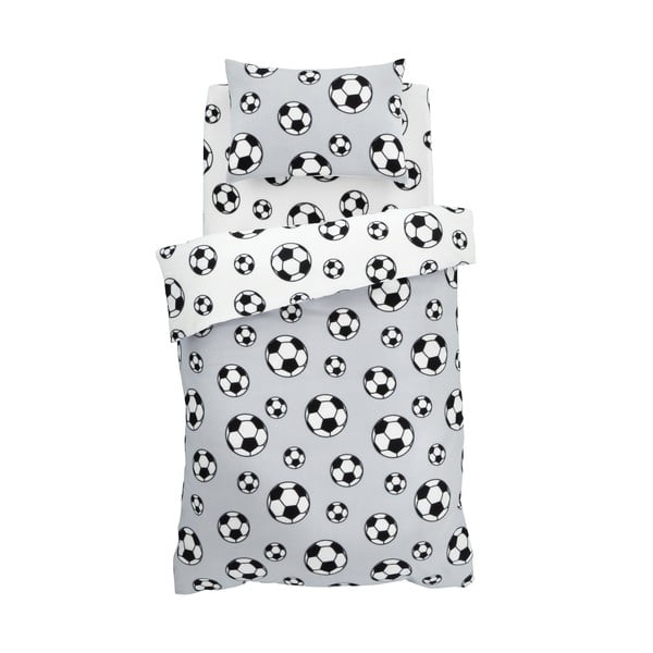 Svijetlo siva dječja posteljina za bračni krevet od flisa 200x200 cm Football – Catherine Lansfield