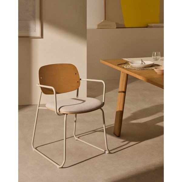 Bež/u prirodnoj boji metalna blagovaonska stolica s naslonima za ruke Meli – Kave Home-image-1