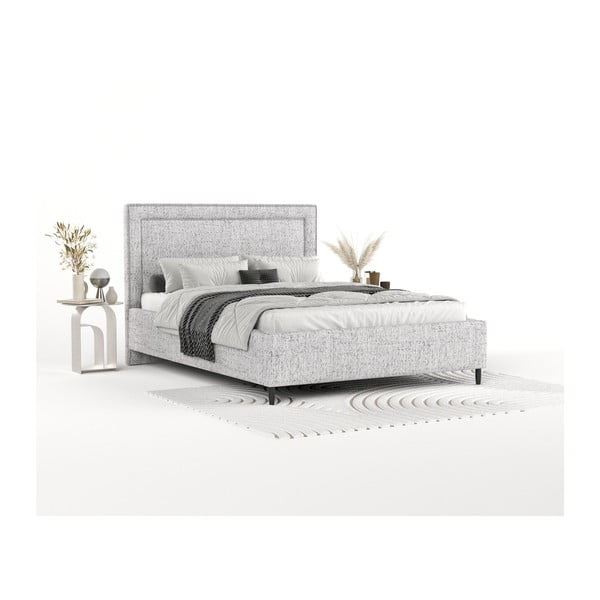 Svijetlo sivi tapecirani bračni krevet s prostorom za pohranu s podnicom 180x200 cm Baleine – Maison de Rêve-image-1