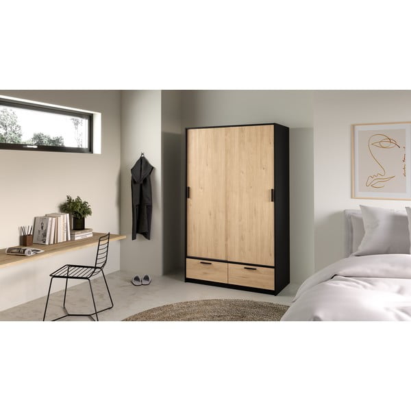 Crni/u prirodnoj boji ormar u dekoru hrasta s kliznim vratima 121x200 cm Line – Tvilum-image-4