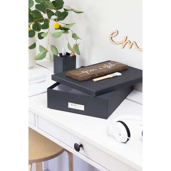 Tamno siva kutija za pohranu s natpisom za dokumente Bigso Box of Sweden Oskar, veličina A4-image-1