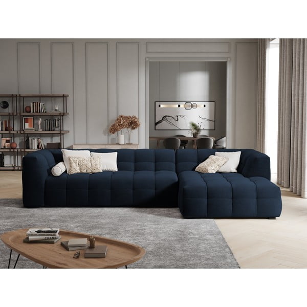 Plava baršunasta kutna garnitura Windsor & Co Sofas Vesta, desni kut-image-1