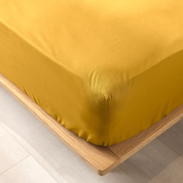 Žuta  plahta s gumom od organskog pamuka 160x200 cm Biolina – douceur d'intérieur