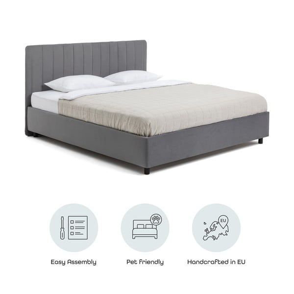 Sivi tapecirani bračni krevet s podnicom i prostorom za odlaganje 160x200 cm Myra Slim Line – Bonami Selection-image-4