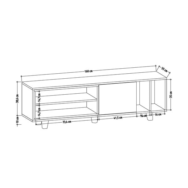 Bijeli TV stol u dekoru hrasta 160x49 cm Rosmar - Kalune Design-image-3