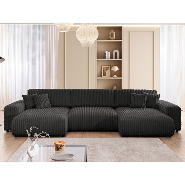 Tamno siva sklopiva/s prostorom za odlaganje kutna garnitura od samta (u obliku slova "U") Sarina – Ropez-image-1