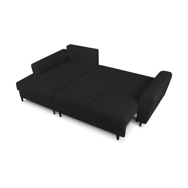 Crna sklopiva/s prostorom za odlaganje kutna garnitura od bouclé tkanine (s lijevim kutom/s ležaljkom) Kyoto – Cosmopolitan Design-image-2