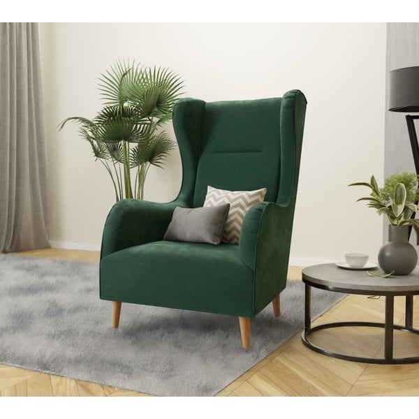 Tamno zelena baršunasta wing fotelja Carole – Ropez-image-3
