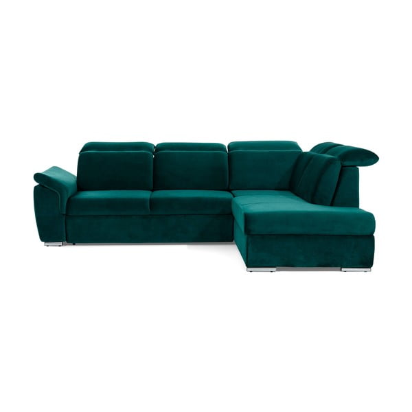 Zelena baršunasti sklopiva/s prostorom za odlaganje kutna garnitura (s desnim kutom/u obliku slova L) Loreto – ELTAP