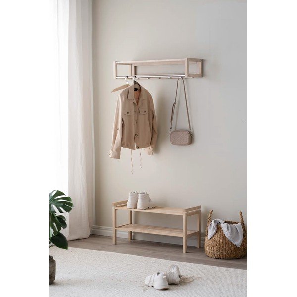 Zidna vješalica od punog hrasta u prirodnoj boji s policom Confetti – Rowico-image-3