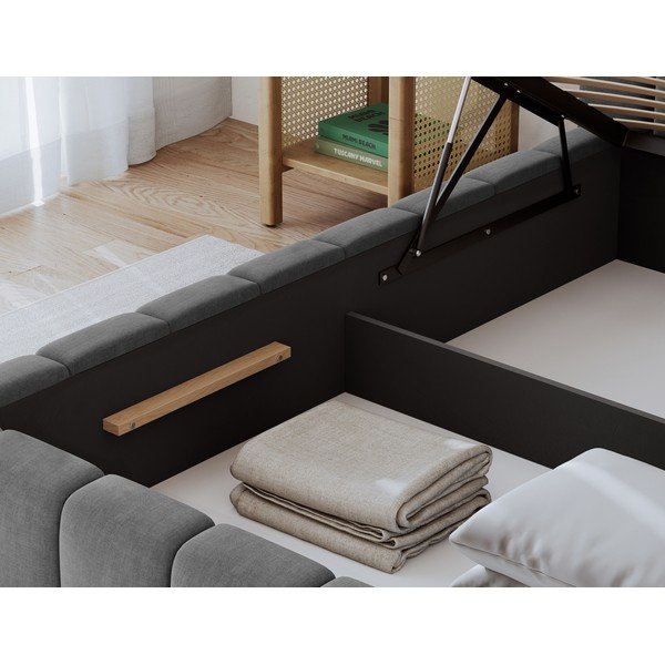 Sivi tapecirani bračni krevet s prostorom za odlaganje s podnicom 160x200 cm Lamica – ELTAP-image-3